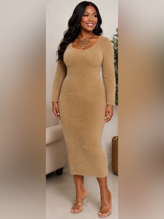GB Dresses & Skirts - GB Mini Long Sleeve Bodycon Dress Light Brown M